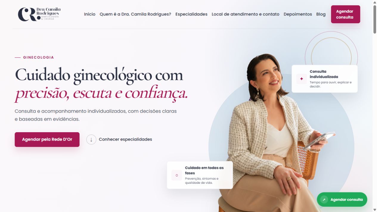 Site da ginecologista Camila Rodrigues desenvolvido pela Wave